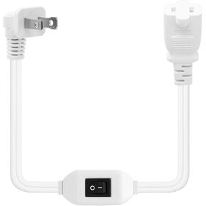 [2-Feet] On Off Switch Extension Cord, Right Angle 2-Prong Polarized Extension Cord with On-Off Inline Switch 12A 125V for Your Chargers/Lamp/Power Adapters etc, 16AWG Cord White Collor