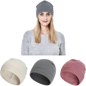 Asufegucd Unisex Indoors Cotton Beanie- Soft Sleep Cap for Hairloss, Cancer, Chemo (Black+Grey)