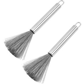 2 Pack Cookware Scrubber Brush, Stainless Steel Pots Pans Cleaning Brush with a Long Handle Dishwashing Scrubber for Ovens Grills