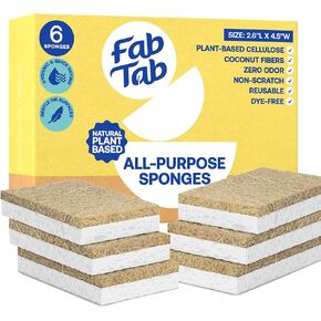 Coconut Fiber Kitchen Sponges - Pack of 6 Cellulose and Coconut Scrubber Sponges - Dish Cleaning Sponges | Plastic-Free | Planet-Friendly| Odor Free
