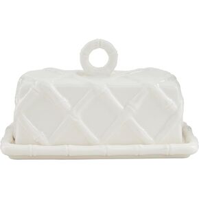 Mud Pie 4 3/4" x 7" Bamboo Butter Dish, White
