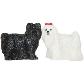 Pacific Trading Maltese Magnetic Salt and Pepper Shakers Set, Black/White