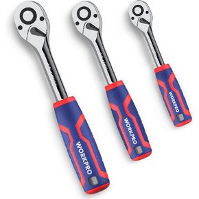 WORKPRO 3-Piece Ratchet Set, 1/4", 3/8", 1/2" Drive Ratchet Wrench, Quick-Release Reversible, 72-Tooth, Chrome Alloy Made