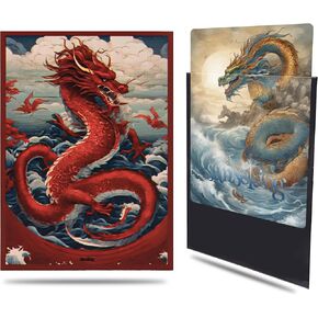 Colorful Dragon Printed Standard Trading Card Sleeves, 64pcs Perfect Fit Standard TCG Cards Protectors Case (Orange)