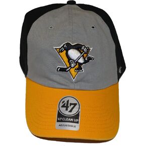 '47 Pittsburgh Penguins Tri-Color Clean Up Adjustable Cap - NHL, Relaxed Fit, Baseball Dad Hat Gray One Size