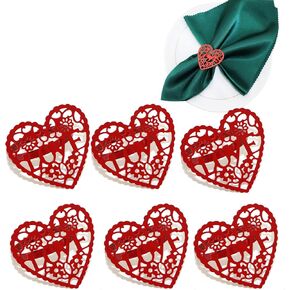 Valentine's Day Napkin Rings Set of 6,Metal Red Heart Shaped Hollow Out Napkin Rings for Valentine's Day Birthday Wedding HomeFamily Party Table Decoration Napkin Holders