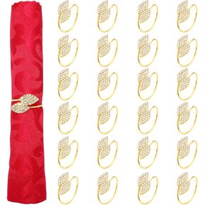 Napkin Rings Set of 24,Gold Leaf Napkin Rings Bulk for Party Decoration Dinning Table Everyday Family Gatherings - A Great Tabletop Decor(Gold)