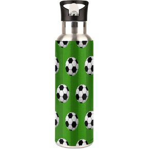 Sports Water Bottle Soccer Sports Ball Pattern BPA-Free Insulated Water Bottle 20 Oz Leakproof Stainless Steel Water Bottle for Sporting Cycling Working Traveling