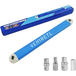 Offset Extension Wrench 15 Inch Impact Ready Socket Wrench Extender Tool Kit Ratchet Extension with 1/4" 3/8" 1/2" Square Drive Adapters, Universal Ratchet Wrench Extension for Tight Space