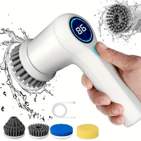 Electric Spin Scrubber,With LED display screen and Cordless Electric bathroom scrubber,4 replaceable brush heads,2 modes Handheld Electric cleaning brush,Used in the Kitchen,bathtub,Floor,wheel,toilet