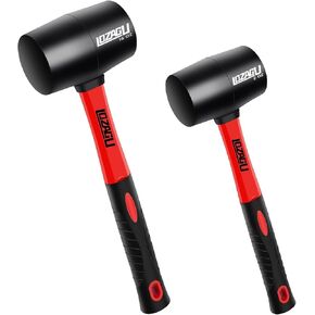 2-Pack Rubber Mallet Hammer 8oz and 16oz, Fiberglass Handle, Rubber Mallet for Flooring, Tent Stakes, Woodworking, Camping, Soft Blow Tasks without Damage