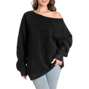 Hatant Womens قبالة كتف من البلوزات ذات الحجم الكبير واحد من بلوزات الكتف للنساء هوديز أزياء أغطية السترة سلك سولوفر