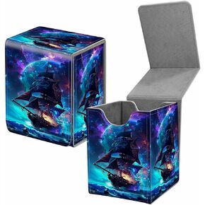 Card Deck Box for Trading Cards, MTG Commander Deck Box Fits 100+ Single Sleeved Cards, Leather Magnetic Card Storage Box for YuGiOh TCG CCG Cards, Pirate Ship