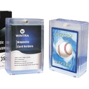 10ct Magnetic Card Holder for Collectible Trading Cards, 35pt Card Case for Sports Cards, Cleaning Hard Plastic Card Protectors, Rigid Display Case for Baseball Cards (10 pcs)