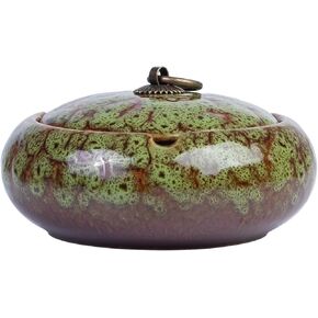 4.33" Ashtray, Ceramic Ash tray with Lids, Cigarette Ashtray, Smokeless Outdoor Indoor Ashtrays Decor for Patio Home Office Restaurant (Green)