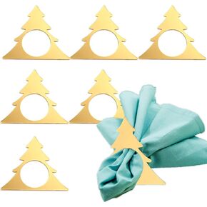 6 Pcs Christmas Tree Napkin Rings Gold Christmas Tree Shaped Napkin Holder Metal Xmas Holiday Napkin Ring Buckles Table Decorations for Christmas Winter New Year Holiday Table Accessories