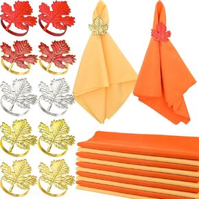 VAIPI 20 PCS خريف عيد الشكر مناديل وحلقات منديل ، مناديل القماش السقوط مناديل مابل ليف فول حاملي رنين لعيد الشكر ، مأدبة الخريف ، حفل عشاء الخريف in Kuwait