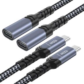 USB C Extension Cable, 3ft USB C Male to Female Extender USB 3.2 100W Fast Charging 10Gbps Data Transfer 4K Display Compatible with iPhone 16 15 USB C Hub TB3 iPad MacBook Dell-2Pack,Black