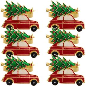 Luxshiny Desktop Stand 6pcs Christmas Napkin Holders Xmas Tree Red Truck Napkin Rings Dinner Tables Rings Serviette Buckles for Xmas Winter Holiday Place Setting Family Gatherings Christmas Decor
