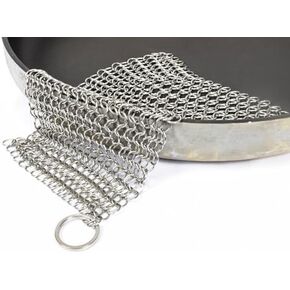 304 Stainless Steel Cast Iron Scrubber - 8 x 8 Inches Cleaner Chainmail Dish Scouring Pad for Dishwasher Cleaning - Chainmail Scrubber for cast Iron Pans - Dutch Ovens Grills in Kuwait