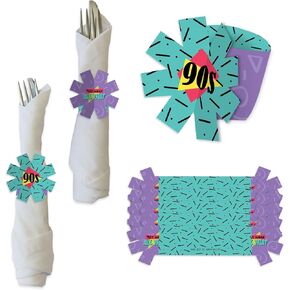 Big Dot of Happiness 90’s Throwback - 1990s Party Paper Napkin Holder - Napkin Rings - Set of 24
