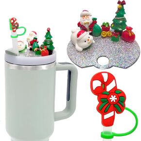 VRHGL Accessories Compatible with Stanley Cup Lid, Silicone Candy Cane Christmas Straw Toppers,Christmas Accessories for Stanley Cup H2.0,Stanley Holiday Lid Accessories 40 OZ,Christmas Gift for Kids