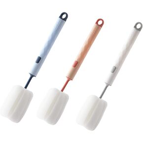 3PCS Sponge Bottle Cleaning Brush Detachable Sponge Head Brush Scrubber Cleaner with Plastic Long Handle for Thermos Cup Baby Bottle Glass (Color Random)
