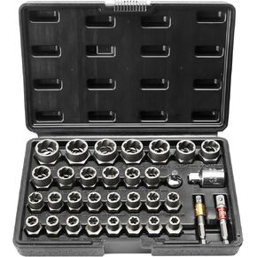VEVOR Bolt Extractor Set, 32-Piece Bolt and Nut Remover Set, 6mm to 10mm, 13/32" to 3/4", CR-MO Steel Extraction Socket Set with Storage Case, for Removing Damaged Rusted Bolts, Nuts and Screws