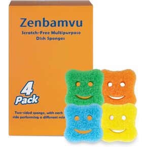 Kitchen Scrubbing Sponge-Double Sided Dish Sponge Temperature Controlled Cleaning Sponges Soft and Easy Grip - Stain & Odor Resistant Cleaning Sponges（Square-4 Count）