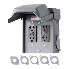 DEWENWILS Outdoor Outlet Box, Dual 20 AMP WRTR GFCI Receptacles with Rainproof 3R Enclosure, Metal Power Switch Box, GFCI Outlet for Garden, Deck, Holiday/Christmas Lights, ETL Listed