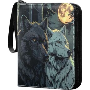 The Wolf Couple under The Moon 4 Pocket Card Binder Trading Card Binder Portable Cards Collection Book with Zipper