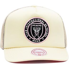 Mitchell & Ness Inter Miami MLS Evergreen Trucker Snapback Hat Cap - Off White