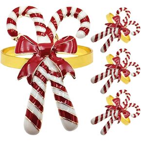 EXCEART Christmas Napkin Ring Set of 4 Candy Cane Napkin Rings Holiday Napkin Holders Rings Metal Xmas Napkin Rings Serviette Buckle Christmas Party Supplies