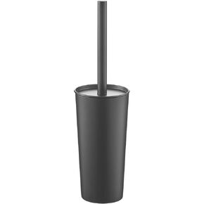 mDesign Stainless Steel Toilet Bowl Brush and Holder Set, Modern Metal Compact Storage Organizer Cleaner Scrubber for Toilet - Heavy Duty Cleaning Plunger for Bathroom, Mirri Collection, Graphite