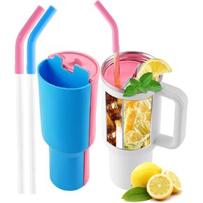 2-in-1 Drink Separator for 40oz Tumbler, Reusable Silicone Cup Bottle Tumbler Divider Inserts for Juice, Coffee, Cocktails, Whiskey, Drink Liner for Big Bottles, Blue/Pink