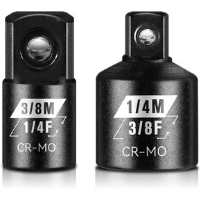 2PCS Socket Adapter and Reducer Set, 3/8" to 1/4" & 1/4" to 3/8" Impact Socket Adapter Set, SAE Drive Cr-Mo Steel Exceeds ANSI Standards, Square Drive Adapter for Impact Driver Wrench