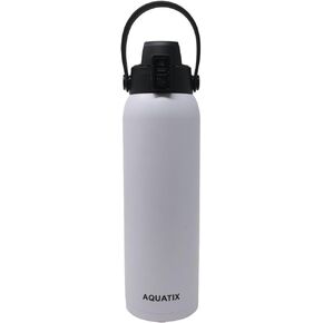 New Aquatix (White, 32 Ounce) Pure Stainless Steel Double Wall Vacuum Insulated Sports Water Bottle Convenient Flip Top Cap with Removable Strap Handle - Keeps Drinks Cold 24 hr/Hot 6 hr