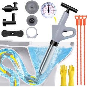 Toilet Plunger Blaster, High Pressure Toilet Plunger, Stainless Steel Air Drain Blaster Plunge Blaster with Visual Barometer for Toilets, Bathroom Floor, Drain Sinks and Plumbing Clogs