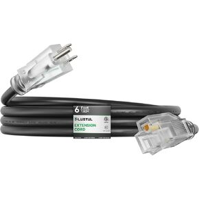 Outdoor Extension Cord 6FT, 12 Gauge Extension Cord with Lighted End, Heavy Duty,15A 1875W SJTW, ETL Listed, Great for Garden and Home, Black