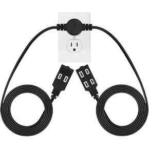 Twin Extension Cord Power Strip 13Ft, Double Extension Cord Splitter for Indoor Use-13 Feet Cord-6.5 Feet on Each Side - Flat Head (Wall Hugger) Outlet Plug - 6 Polarized Outlets with Safety Cover