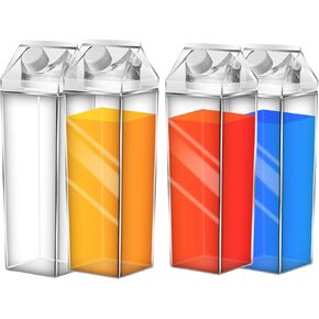 4 Pack Milk Carton Water Bottles 34oz/1000ml Leak Proof Plastic Water Bottle Reusable BPA Free Sports Water Bottle Carton Shaped Juice Milk Bottle for Gym Camping Hiking Travel Sports, Dishwasher Safe