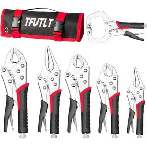 Locking Pliers Set,6-Pack Vice Grips Pliers Set,5",7",10"Curved Jaw Locking Pliers,6-1/2",9-1/2" Long Nose Locking Pliers,6"C-Clamp Plier with Bag,Fast Release,Fit for Clamping,Twisting,Metal Bending