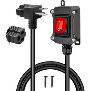 weideer Extension Cord with Switch On/Off,IP67 Waterproof Inline Cord Switch with 4FT 18AWG Cable Piggyback Plug(3-Pronged),Red LED AC/DC 20A-125V 16A-250V Power Switch