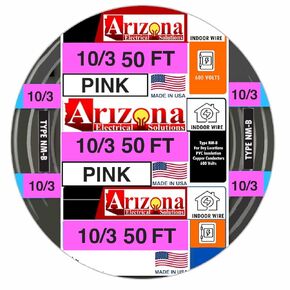 50 Feet 10/3 Type NM-B Copper #10 AWG, 3 Conductor with Ground. Insulated Jacket Pink