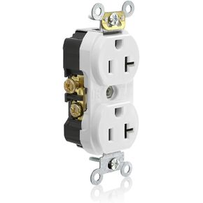 Leviton Tamper Resistant Duplex Receptacle, 20-Amp, 125-Volt, Side Wired, Commercial Spec Grade, No Clamps, White