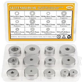 102 Pieces Stainless Steel Fender Washers, Flat Washers, Metal Washers for Screws Bolts, Fender Washers Assortment Kit, Assorted Washers Set (M3 M4 M5 M6 M8 M10 M12)
