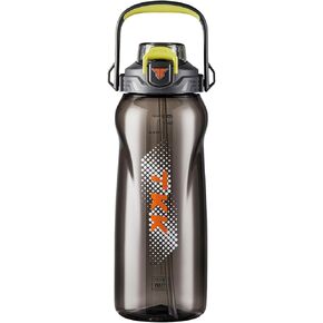 TKK 68 oz Half Gallon Water Bottles with Straw Lid Sports Water Bottle with Handle & Strap Large Plastic Water Bottle Jug Leak Proof - for Gym Yoga Travel Hiking Outdoor, Grey