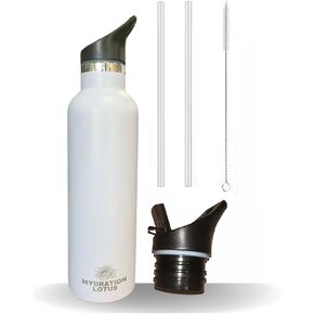 Stainless Steel Water Bottles with Straw Hot & Cold Double Walled Thermal Insulated & Leak Proof - Metal Water Bottles Deals for School - Botellas para Agua (White, 25oz)
