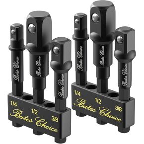 Bates- Impact Socket Adapter Set, 2 Sets, 6 pcs, 1/4", 3/8", 1/2" Hex Shank, Impact Socket Adapter Set with Bit Holder, 3/8 Adapter for Impact Driver Socket Set, Impact Drill Socket Set for Drill