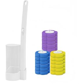 Disposable toilet brushes, wall-mounted toilet cleaning brushes with 18 toilet brush refills, brush heads with three detergents, long handle with storage box, suitable for toilet and bathroom cleaning